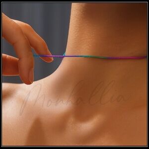 NEW IRIDESCENT STEEL COLORFUL THIN SNAKE CHAIN CHOKER NECKLACE